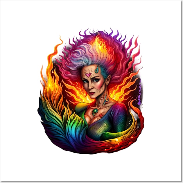 Elder Mermaid Elegance - Flaming Rainbow in Heart Wall Art by trubble